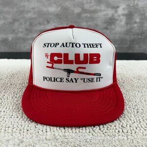 90s Vintage The Club Mesh Snapback Trucker Rope Hat OSFA Stop Theft Two Tone Cap